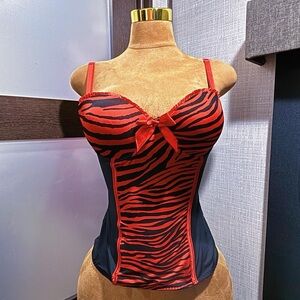 MORBID THREADS Red & Black Zebra Print Corset Top Size 36C